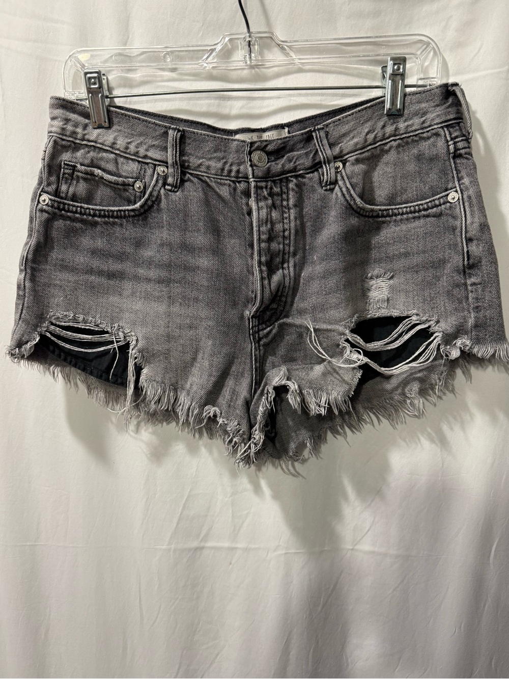 Free People Gray Distressed Denim Jean Shorts